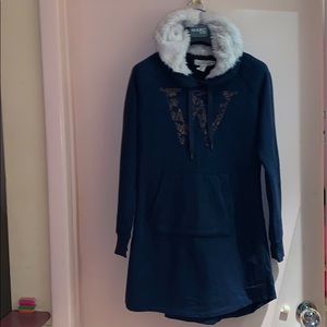 Navy cotton dress with hood
